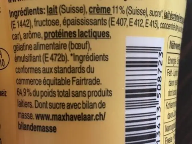 Coupe chantilly vanille ingredients label