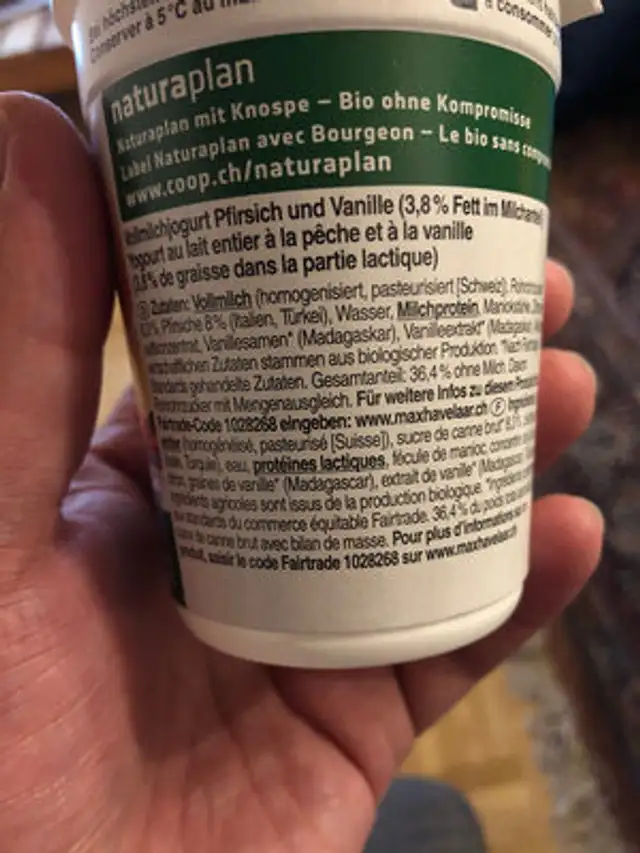 Jogurt ingredients label