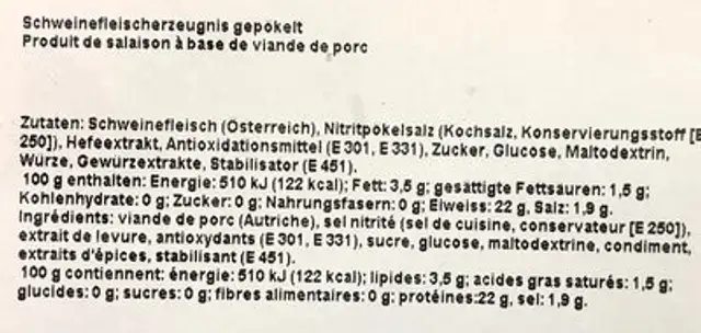Jambon arrière - prix garanti ingredients label