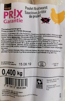 Saucisses à rôtir de poulet front packaging