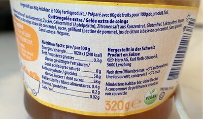 Delicia nutrition facts table