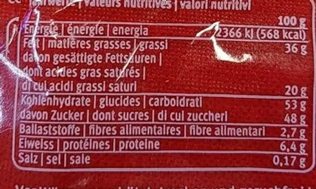 Souris fourrées au chocolat nutrition facts table