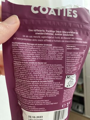 Coaties Fruity ingredients label