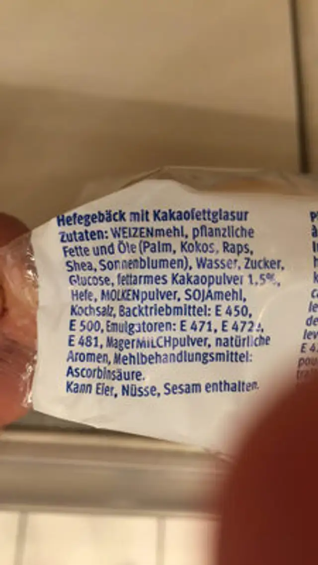 Mini Donuts with cocoa icing ingredients label