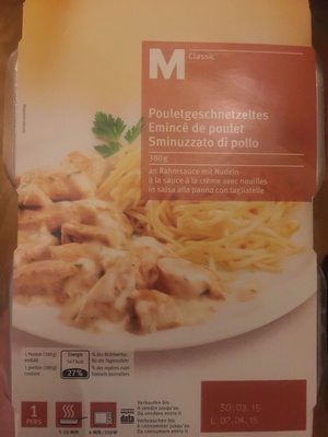 Emincé de poulet nouille sauce à la crème