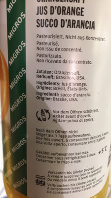 Jus d'orange Mbudjet  ingredients label