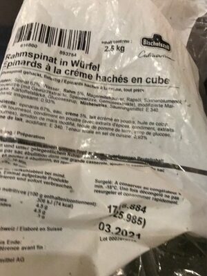 Epinards à la crème hachés en cube