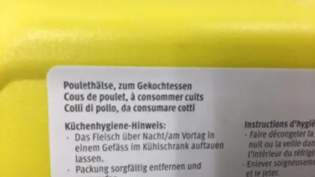 Poulet Pollo Hälse ingredients label