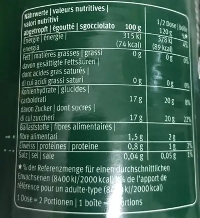 Half Apricot nutrition facts table