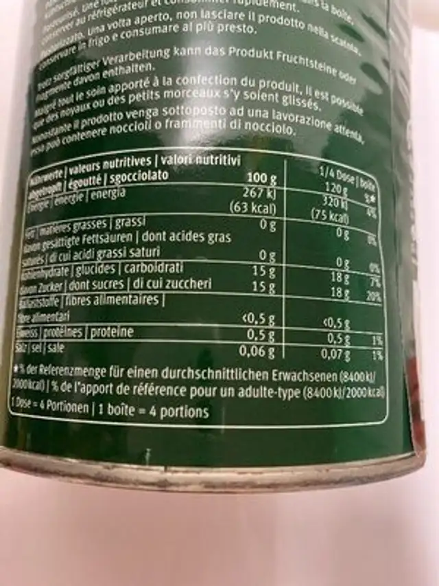 Halves of peaches nutrition facts table