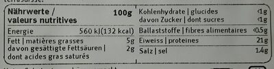 Hamburger de boeuf « Nature » nutrition facts table