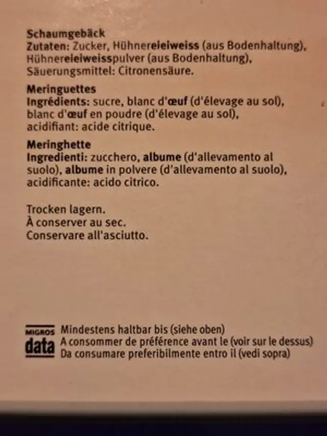 Meringues-mini ingredients label