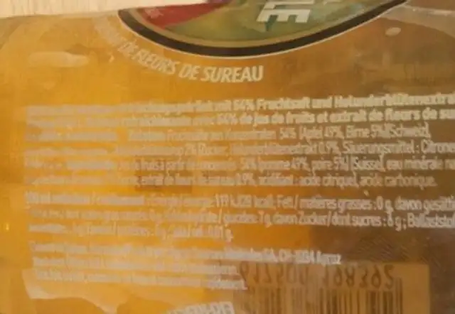 Schorle nutrition facts table