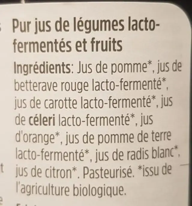 Breuss fruité ingredients label