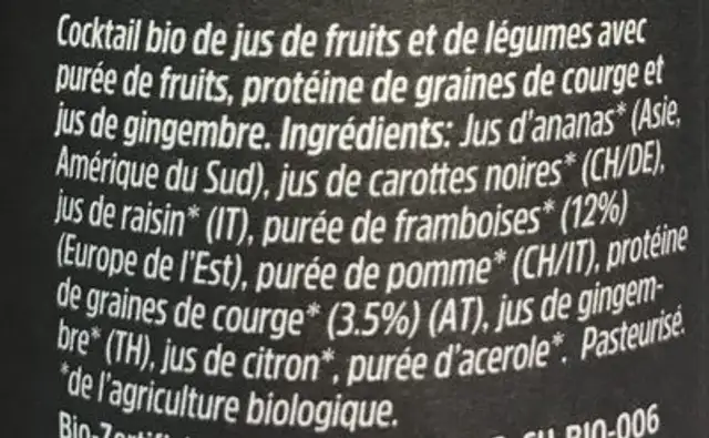 BIOTTA PROTEIN VEGGIE ingredients label