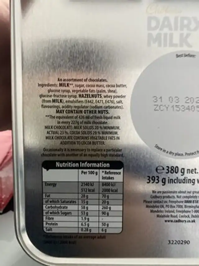 Dairy Milk - Individually Wrapped nutrition facts table