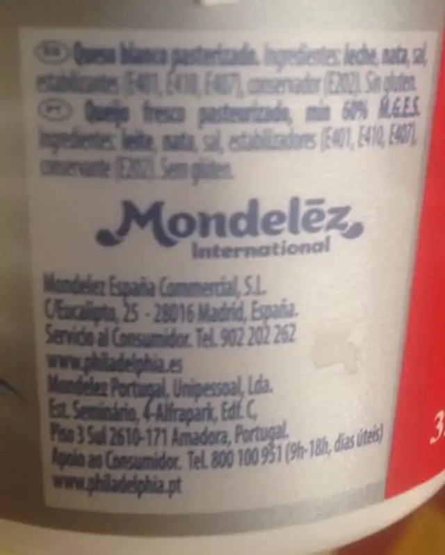 Original ingredients label