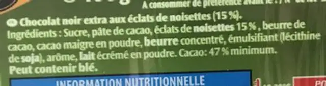 Noir Extra Noisettes ingredients label
