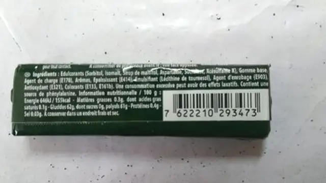 Chewing Gum sans Sucre air rush menthe et menthe verte ingredients label