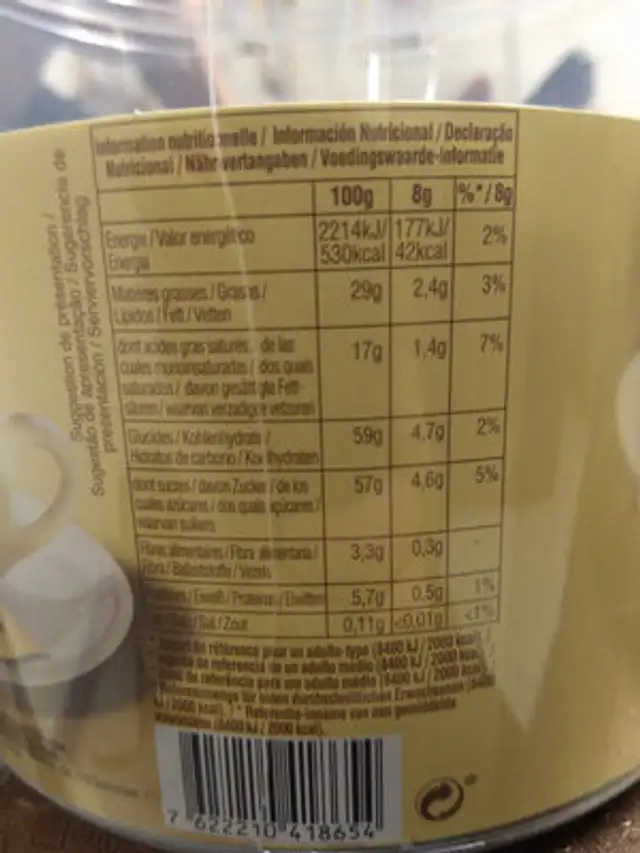 Mini Toblerone nutrition facts table