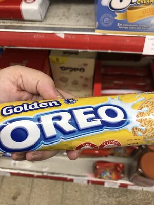 Oreo Golden Sandwich Biscuits front packaging