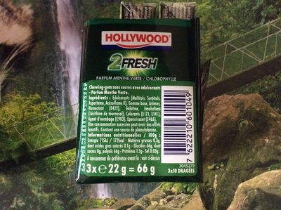 Chewing gum 2 fresh menthe verte sans sucre hollywood