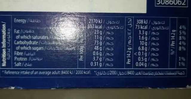 OREO Wafer nutrition facts table