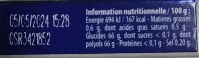 Blancheur parfum menthe polaire nutrition facts table
