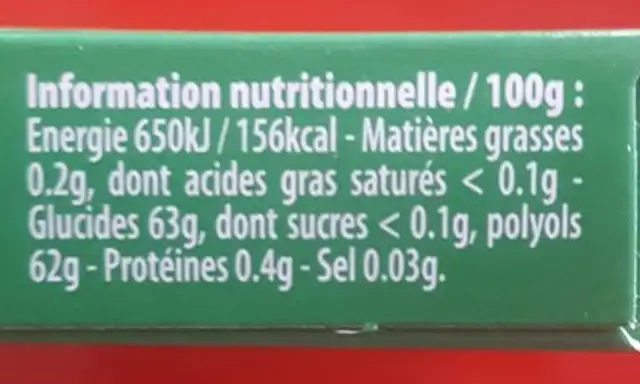 Green Fresh ingredients label
