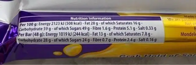 Wispa gold cadbury nutrition facts table