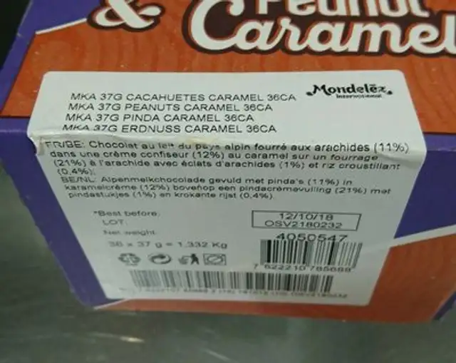 Milka Bar Peanut & Caramel 37 GR ingredients label