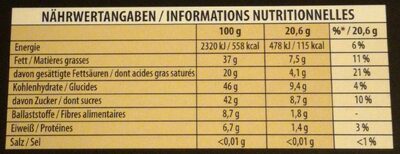 Suprême Haselnuss Mandel nutrition facts table