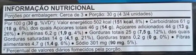 Bis Black nutrition facts table