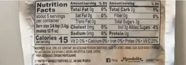 lemon tea nutrition facts table
