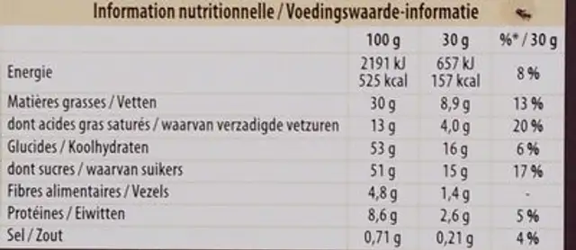 Lait amandes nutrition facts table