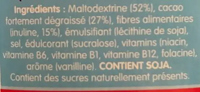 Suchard express ingredients label