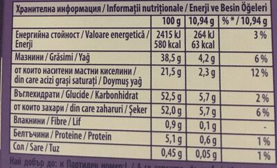 Milkinis nutrition facts table