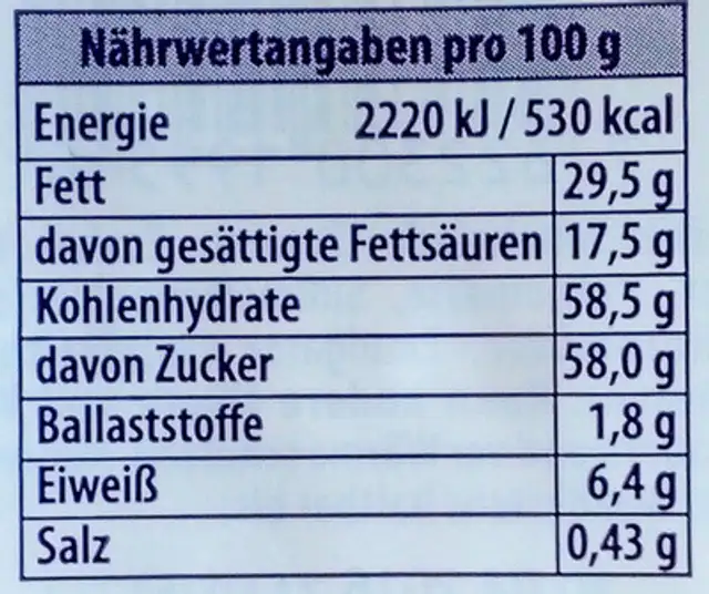 Milka Weihnachtsmann Alpenmilch nutrition facts table