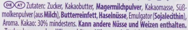 Milka Weihnachtsmann Alpenmilch ingredients label