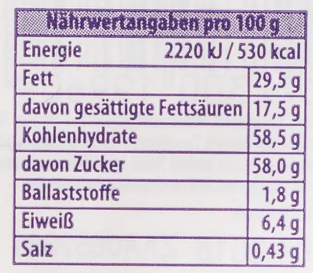 Milka Weihnachtsmann Alpenmilch nutrition facts table