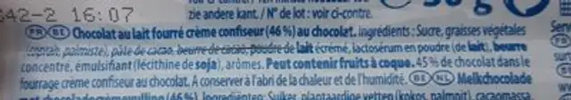 Côte d'Or Zero Lait ingredients label