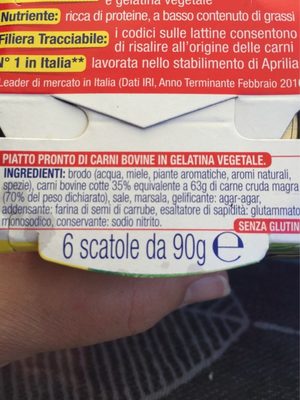 Simmenthal Lessata GR. 90X6 Famiglia ingredients label
