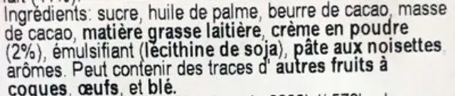 Calendrier de l'Avent ingredients label