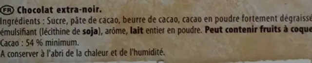 Dessert noir ingredients label