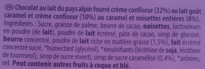 Caramel et Noisettes extra gourmand ingredients label