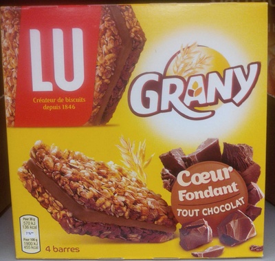 Grany - Barre céréalière fourrée au chocolat front packaging
