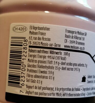 Yogurt fraise nutrition facts table