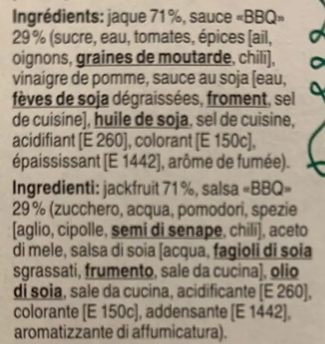 Spicy BBQ Jackfruit nutrition facts table