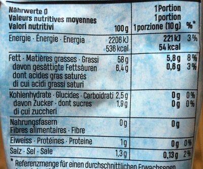 Veganaise nutrition facts table