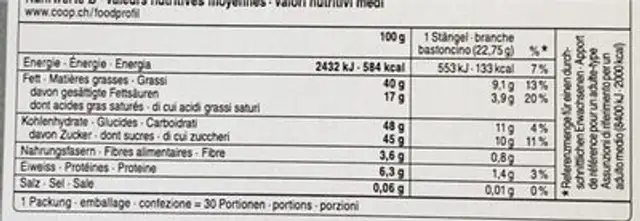 Chocolatnoir nutrition facts table